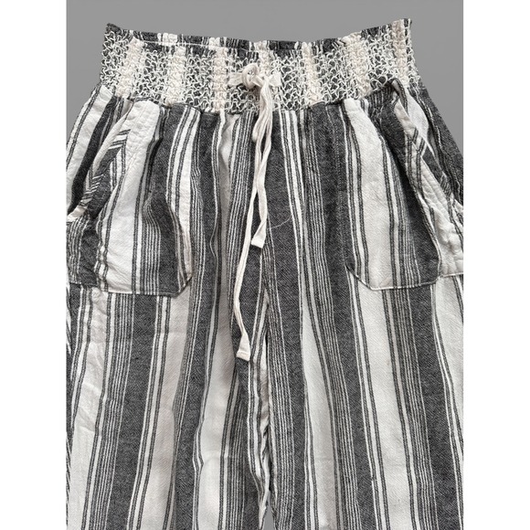 Rewash Striped Linen Blend Pants Women Large Black White Excellent Smocked Waist - Picture 1 of 8